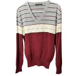 Vintage Andrew St John Long Sleeve V Neck Sweater Striped, Large